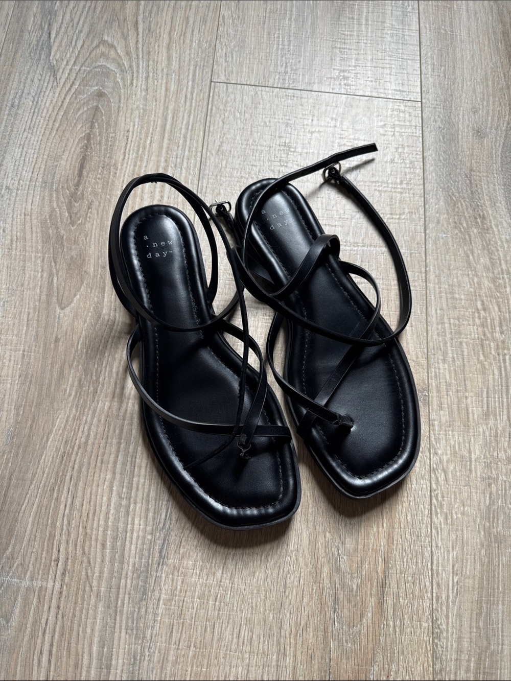 a new day Black Strappy Square-Toe Wrap Sandals